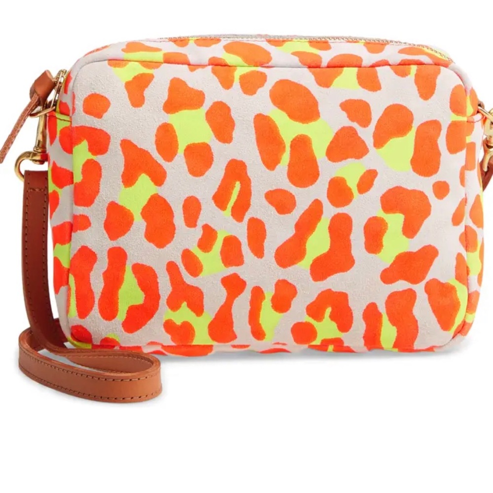 Clare V. Midi Neon Print Suede Crossbody Bag